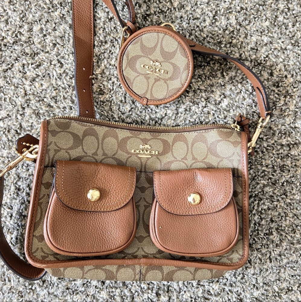 COACH Pennie Signature Canvas Women's Crossbody Bag with Coin Case